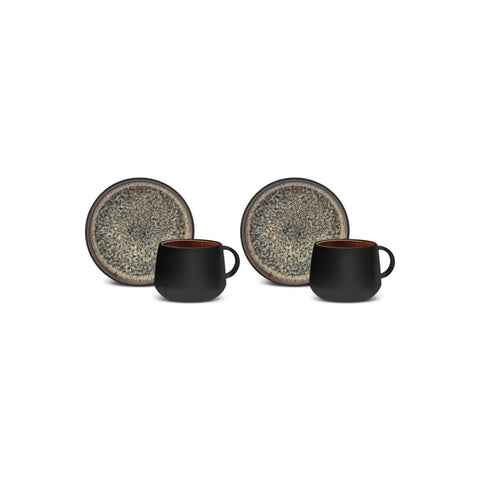 KARACA BLACK GALACTIC REACTIVE TEACUP & SAUCER SET OF 2