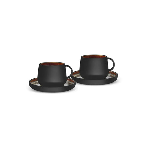 KARACA BLACK GALACTIC REACTIVE TEACUP & SAUCER SET OF 2