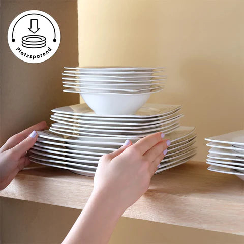 Karaca Square Bone China Autumn 53-Piece Dinner Set for 12 People, White Multi