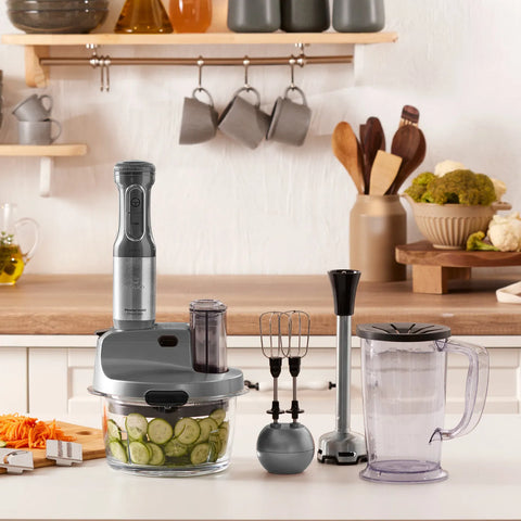 Huslog BlendPlus 3-in-1 staafmixer – 1500W krachtige blender met roestvrijstalen messen, hakmolen, garde en 600 ml maatbeker – variabele snelheid en Huslog BlendPlus 3-in-1 staafmixer – 1500W krachtige blender met roestvrijstalen messen, hakmolen, garde en 600 ml maatbeker – variabele snelheid en