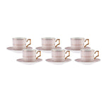Karaca Jolly Pink Double Line 6 Person Coffee Cup Set 100 ml