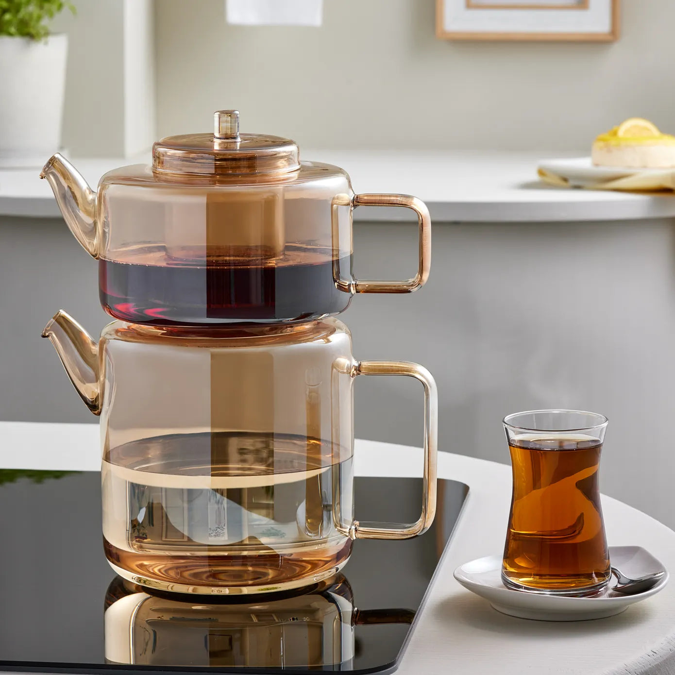 Karaca Flat Borosilicate Glass Teapot Amber – Karaca Netherlands