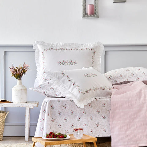 Karaca Home Ferula Powder Pink Double Ruffled Bedspread Set
 