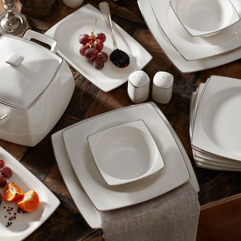 Karaca Talia Cream 60-delige Tafelservies Set voor 12 Personen – Platina, Vierkant