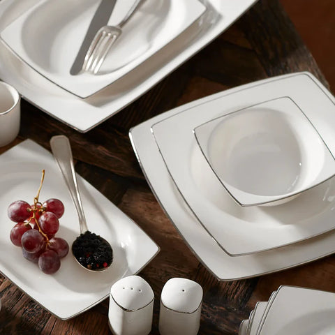 Karaca Talia Cream 60-delige Tafelservies Set voor 12 Personen – Platina, Vierkant