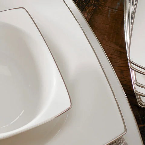 Karaca Talia Cream 60-delige Tafelservies Set voor 12 Personen – Platina, Vierkant